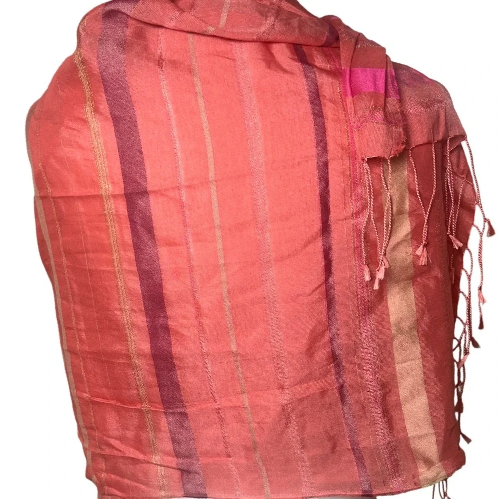 Luminous Metallic Stripe Scarf Talbots Coral Pink Viscose‎ OS